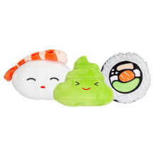 Cargar imagen en el visor de la galería, Set 3 Juguetes de peluche para perro "Sushi Bento" - Pearhead